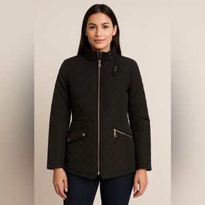 Beta House Couture Quilted Black Jacket Women’s Size L – Faux Fur Lined